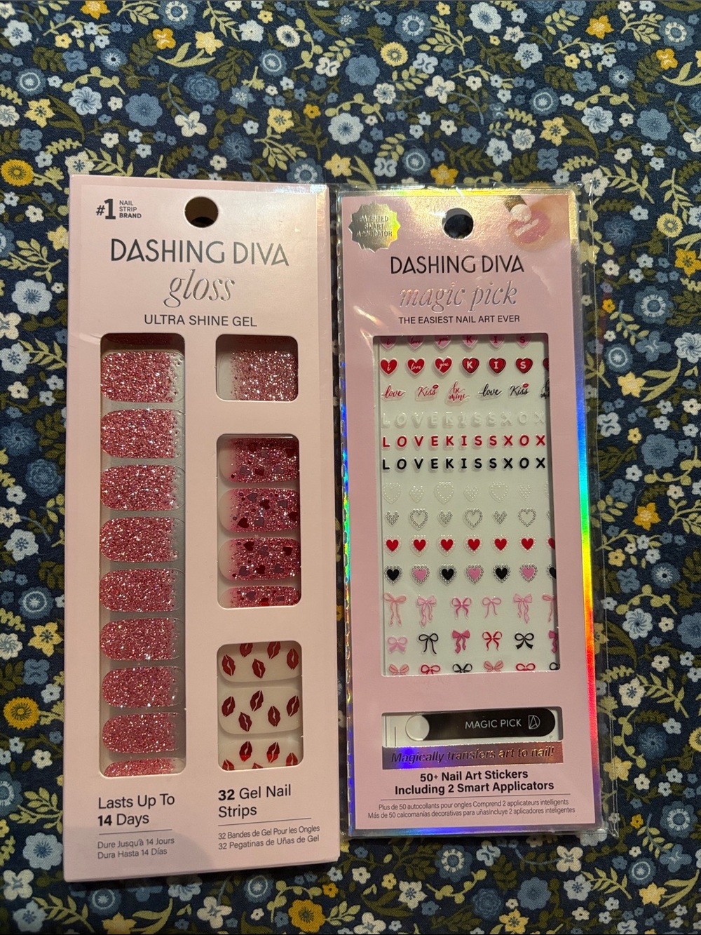 Dashing Diva Pink Glitter Gel Nail Strips & Love Kiss Nail Stickers